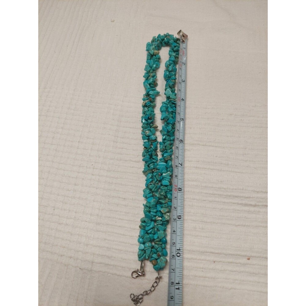 Blue Turquoise Pebble Triple 3 Strand Twisted Necklace 22"